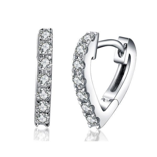Heart Hoop Earrings with Created White Sapphires in Sterling Silver