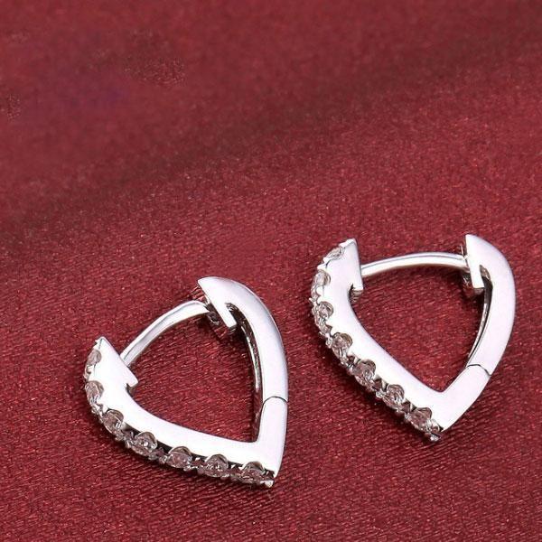 Heart Hoop Earrings with Created White Sapphires in Sterling Silver
