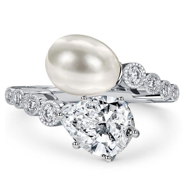 Pear Cut Pearl Engagement Ring - Vintage Style Sterling Silver Bypass Ring
