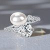 Pear Cut Pearl Engagement Ring - Vintage Style Sterling Silver Bypass Ring