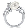 Pear Cut Pearl Engagement Ring - Vintage Style Sterling Silver Bypass Ring