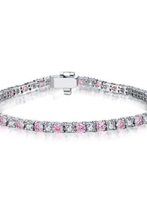Pink Stone Tennis Bracelet in 925 Sterling Silver for Women | Rhodium Plated