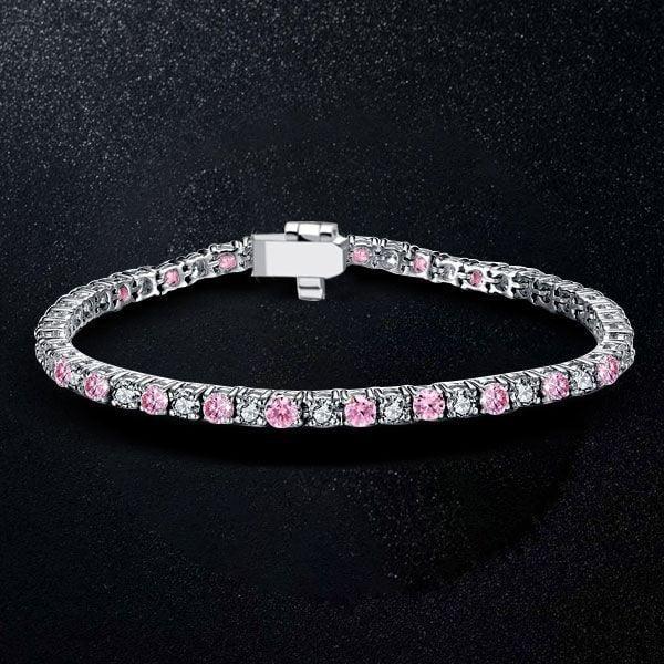 Pink Stone Tennis Bracelet in 925 Sterling Silver for Women | Rhodium Plated