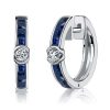 Blue Sapphire Sterling Silver Hoop Earrings for Women - Hinged Clasp