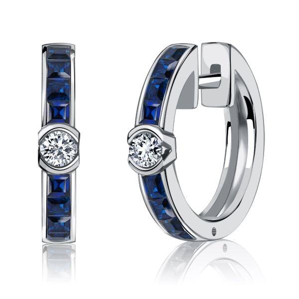 Blue Sapphire Sterling Silver Hoop Earrings for Women - Hinged Clasp