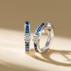 Blue Sapphire Sterling Silver Hoop Earrings for Women - Hinged Clasp