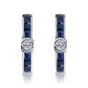 Blue Sapphire Sterling Silver Hoop Earrings for Women - Hinged Clasp