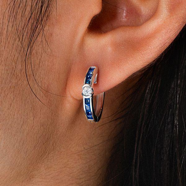 Blue Sapphire Sterling Silver Hoop Earrings for Women - Hinged Clasp