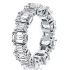 Luxury Emerald Cut Created White Sapphire Eternity Wedding Band in Sterling Silver