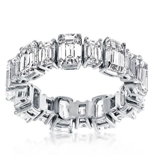 Luxury Emerald Cut Created White Sapphire Eternity Wedding Band in Sterling Silver