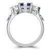 Three Stone Emerald Cut Sapphire and Diamond Bridal Set in Rhodium Plated Sterling Silver