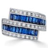 Baguette Blue Sapphire Bypass Ring - Vintage Style Wedding Band in Sterling Silver