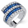 Baguette Blue Sapphire Bypass Ring - Vintage Style Wedding Band in Sterling Silver