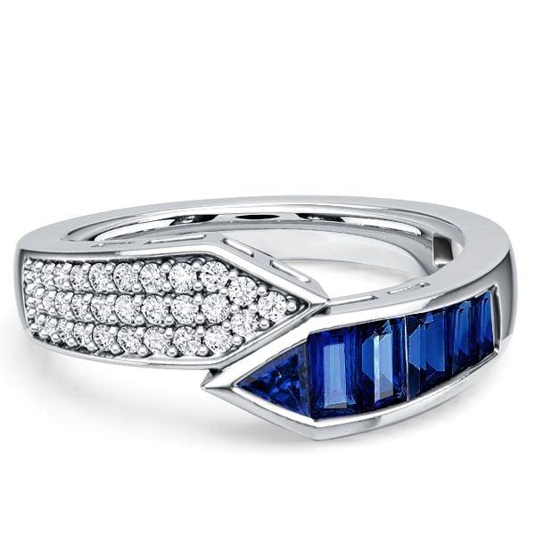 Sterling Silver Bypass Design Emerald Cut Blue Sapphire Band Ring (1.08 CT. TW.)