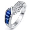 Sterling Silver Bypass Design Emerald Cut Blue Sapphire Band Ring (1.08 CT. TW.)