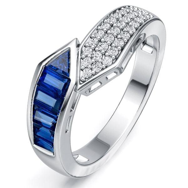 Sterling Silver Bypass Design Emerald Cut Blue Sapphire Band Ring (1.08 CT. TW.)