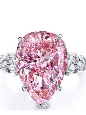 Pear Cut Pink Sapphire Three Stone Engagement Ring - 925 Sterling Silver