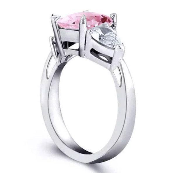 Pear Cut Pink Sapphire Three Stone Engagement Ring - 925 Sterling Silver