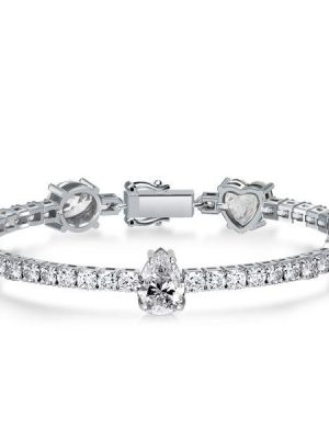 White Sapphire Tennis Bracelet for Women - Sterling Silver (6-9 Inches)