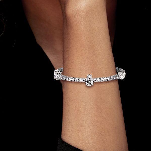 White Sapphire Tennis Bracelet for Women - Sterling Silver (6-9 Inches)