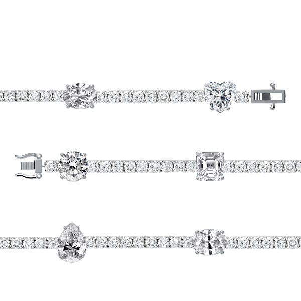 White Sapphire Tennis Bracelet for Women - Sterling Silver (6-9 Inches)