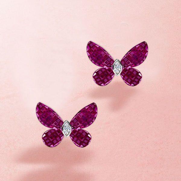 Dancing Butterfly Ruby & Sapphire 925 Sterling Silver Stud Earrings for Women