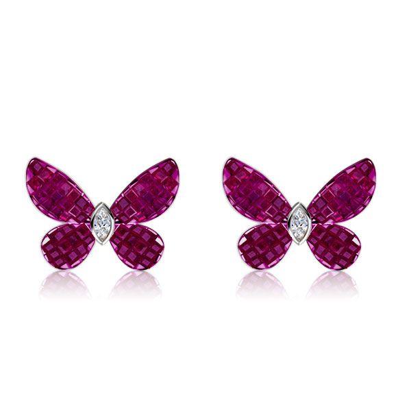 Dancing Butterfly Ruby & Sapphire 925 Sterling Silver Stud Earrings for Women
