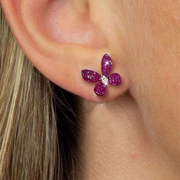 Dancing Butterfly Ruby & Sapphire 925 Sterling Silver Stud Earrings for Women