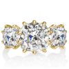 Cushion Cut Three Stone Engagement Ring - 18K Gold Plated Sterling Silver Promise Ring