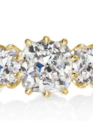 Cushion Cut Three Stone Engagement Ring - 18K Gold Plated Sterling Silver Promise Ring