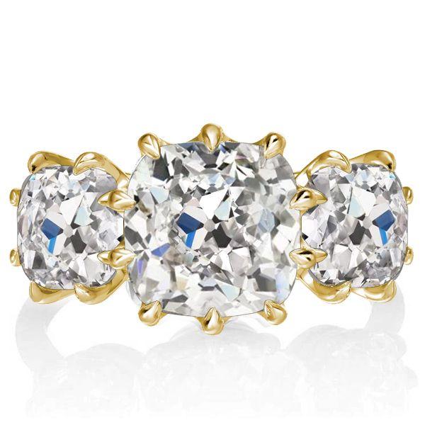 Cushion Cut Three Stone Engagement Ring - 18K Gold Plated Sterling Silver Promise Ring