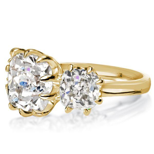 Cushion Cut Three Stone Engagement Ring - 18K Gold Plated Sterling Silver Promise Ring