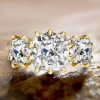 Cushion Cut Three Stone Engagement Ring - 18K Gold Plated Sterling Silver Promise Ring