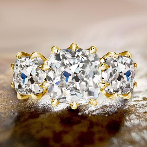 Cushion Cut Three Stone Engagement Ring - 18K Gold Plated Sterling Silver Promise Ring