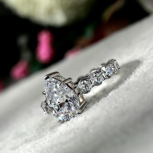 Pear Eternity Engagement Ring in Sterling Silver with Created White Sapphire Stones