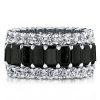Triple Row Created Emerald & Black Sapphire Sterling Silver Wedding Band