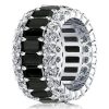 Triple Row Created Emerald & Black Sapphire Sterling Silver Wedding Band