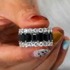 Triple Row Created Emerald & Black Sapphire Sterling Silver Wedding Band