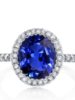 Blue Sapphire Halo Engagement Ring - Sterling Silver