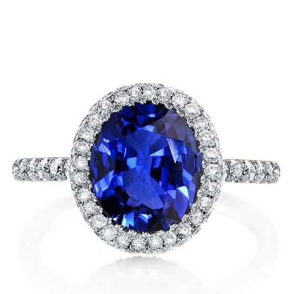 Blue Sapphire Halo Engagement Ring - Sterling Silver