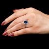 Blue Sapphire Halo Engagement Ring - Sterling Silver