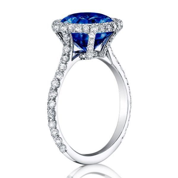 Blue Sapphire Halo Engagement Ring - Sterling Silver