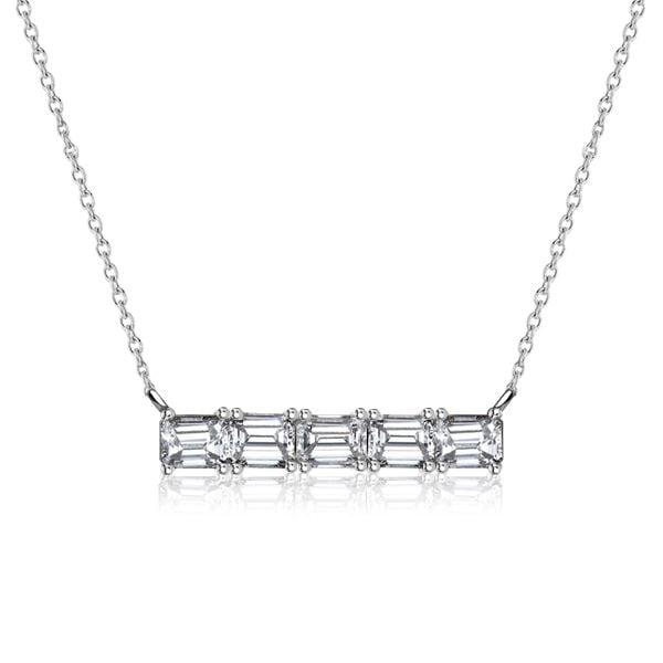 Sterling Silver Baguette Cut Bar Necklace | Genuine 925 Silver Rhodium Plated
