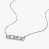 Sterling Silver Baguette Cut Bar Necklace | Genuine 925 Silver Rhodium Plated