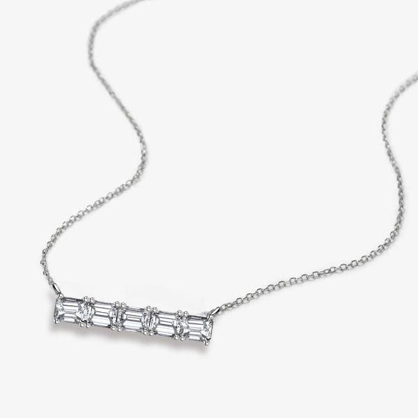 Sterling Silver Baguette Cut Bar Necklace | Genuine 925 Silver Rhodium Plated