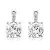 Cushion Cut White Sapphire Drop Earrings for Women in Rhodium Plated Sterling Silver