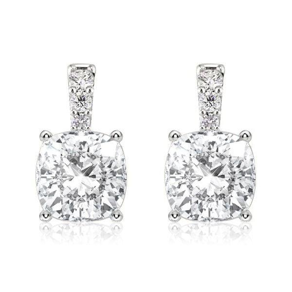 Cushion Cut White Sapphire Drop Earrings for Women in Rhodium Plated Sterling Silver