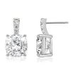 Cushion Cut White Sapphire Drop Earrings for Women in Rhodium Plated Sterling Silver