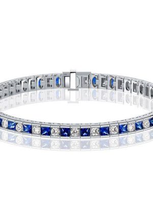 Princess Cut Blue Sapphire Tennis Bracelet - Sterling Silver Wedding Jewelry