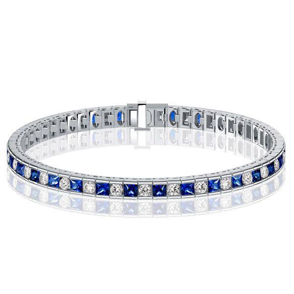 Princess Cut Blue Sapphire Tennis Bracelet - Sterling Silver Wedding Jewelry